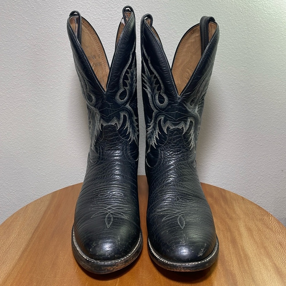 Men's Tony Lama Boot, Black Bullhide, Stockman Western CT2036 Size 9B *Details* - Picture 5 of 16